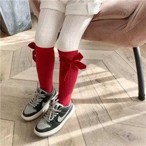 무릎 높은 활 공주 퍼지 아기 양말 제조 업체 아기 소녀 어린이 다리 따뜻한 양말 로고 사용자 정의 해피 양말 면 승무원 - Product Image 5