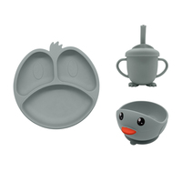 Ensemble repas bébé en silicone de qualité alimentaire à motif dessin animé avec ventouse, personnalisable en usine, sans BPA, assiette, bol et tasse pour l'alimentation des enfants