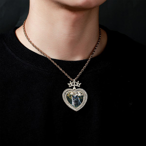 Custom Bling Iced Diamonds 5A Zircon <strong>Crown</strong> Heart Memory Photo <strong>Necklace</strong> Fashion <strong>Pendant</strong> <strong>Necklaces</strong> - Product Image 6