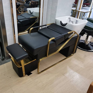 Contemporary Shampoo Chair With Ceramic Basin PU Leather Seat Metal Frame Stationary <b>Footrest</b> Salon Furniture - Product Image 5