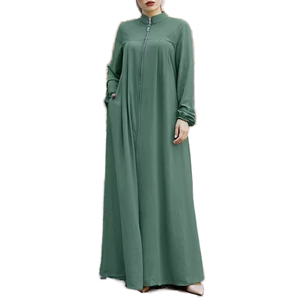 ชุดมุสลิมของผู้หญิงใหม่ชุดเดรสหรูหราทรงหลวมคอปกตั้งมีซิปกระเป๋าสไตล์อาหรับฤดูร้อนฤดูใบไม้ร่วงทำจากผ้าไหมโพลีเอสเตอร์ - Product Image 1