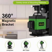 Niveau laser vert 4D à auto-nivellement 16 lignes 360° intérieur/extérieur, alimenté par batterie, pour bricolage, nivellement automatique en croix