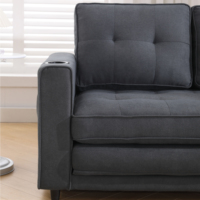 Sofá Cama Futón 3 en 1 Moderno Tapizado en Tela, Convertible y Plegable de Tres Plazas con Bolsillos Laterales y Portavasos, Gris Oscuro