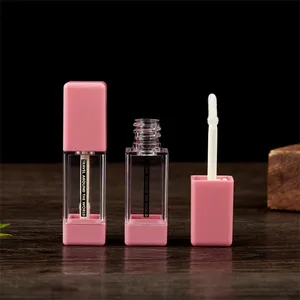 Kemasan tabung lip gloss merah muda transparan kosong kualitas terbaik dengan kuas aplikator grosir