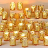 Set Tempat Lilin Votive 12 Buah, Kaca Merkuri Berbintik Biru, Tahan Panas, Logam Berinsulasi, Dekorasi Meja Pernikahan