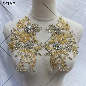 RM-458 Cheerfeel Bridal Wedding Panel Sew On Rhinestone Beaded Lace Applique Patch For Dresses Patches Garment