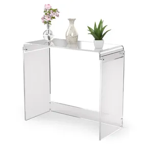 Venda imperdível mesa de console de acrílico transparente moderna personalizada para decoração de casa com rodapé