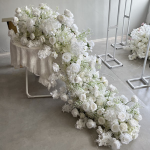 E-FR006 Vente en gros de fleurs artificielles pour mariage, chemin de table, chemin de fleurs pour allée, roses violettes, chemin de fleurs pour décoration de mariage - Product Image 5