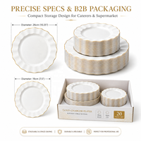 Assiettes de fête jetables en plastique blanc PS en stock, bord doré martelé - 10,25 et 7,5 pouces, assiettes à dessert et à apéritif pour fêtes, mariages