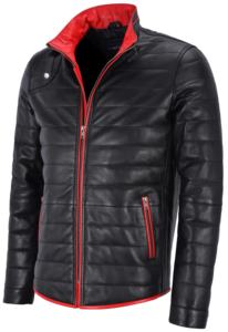 Chaqueta de Hombre Personalizada 100% Cuero Genuino Negro y Rojo, Acabado Suave, Cierre YKK, Marca Privada OEM/ODM, Estilo Casual Elegante - Product Image 2