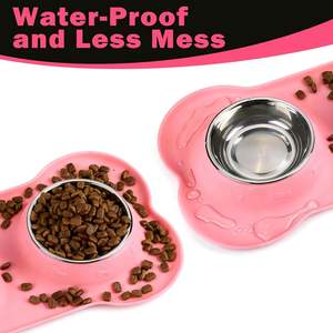 Comederos para perros, 2 tazones de acero inoxidable con tapete de silicona antideslizante para comida y agua para mascotas, tamaño pequeño y mediano - Product Image 6