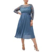 Robe mi-longue en dentelle pour femme, élégante, grande taille, broderie, manches longues, hiver
