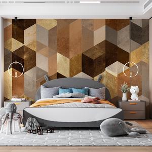 Carta da Parati Murale Geometrica Cubica Metallizzata Impermeabile Facile da Installare Fai-da-Te per Decorazione Pareti Domestiche - Product Image 1