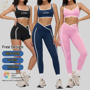 Nuovo Set Yoga Elasticizzato da Donna: Leggings Traspiranti Modellanti, Reggiseno Sportivo Color Block e Pantaloncini da Palestra - Ropa Deportiva Mujer - Product Image 2