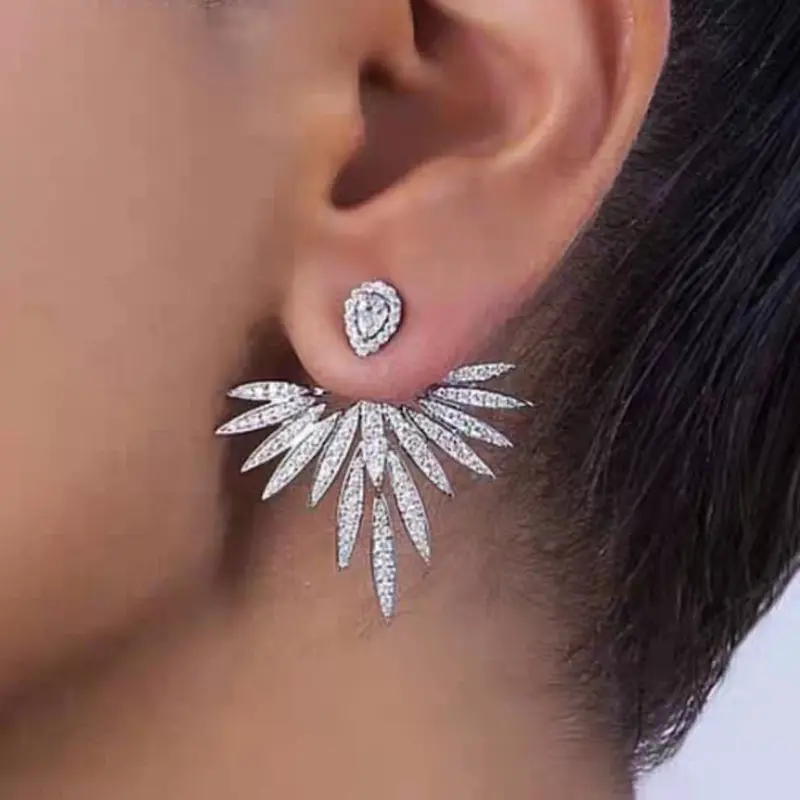 S925 Sterling Bạc Kim Thời Trang Châu Âu Và Mỹ Bông Tai Zircon Dát Siêu Nhỏ Đôi Cánh Thiên Thần Hoang Dã Hai Bông Tai Đeo