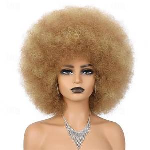 Peluca Afro Africana, 35 Colores, Rizo Pequeño y Esponjoso, Fibra Química, Peluca de Seda de Alta Temperatura, Sin Encaje, Cubre el Cabello, Ondulado Liso Sedoso - Product Image 1