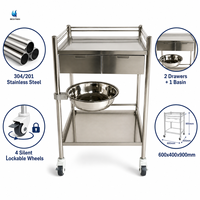Chariot médical en acier inoxydable BT-SIT032, chariot de traitement, chariot utilitaire d'hôpital, chariot à instruments à 2 niveaux, roues silencieuses, CE ISO