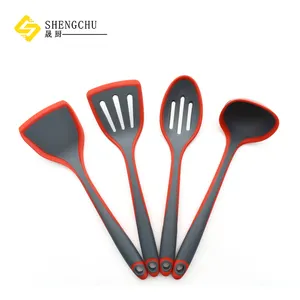 Hot sale Gray Silicone kitchen utensil set with red binding 4 pieces Cooking tools for Promotion