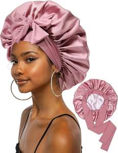 14 pouces femmes <span class=keywords><strong>Satin</strong></span> Bonnet <span class=keywords><strong>cheveux</strong></span> Bonnet <span class=keywords><strong>nuit</strong></span> sommeil bonnet écharpe Wrap pour <span class=keywords><strong>cheveux</strong></span> bouclés avec bande de cravate noir - Product Image 1