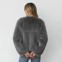 Veste en fausse fourrure moelleuse à col ouvert et sans col, sur mesure pour femmes