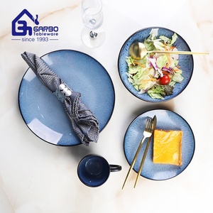 <span class=keywords><strong>Service</strong></span> de table <span class=keywords><strong>en</strong></span> grès de Chine 16 pièces, assiettes, bols et tasses, noir et bleu, rond, <span class=keywords><strong>en</strong></span> <span class=keywords><strong>porcelaine</strong></span>, pour 4 personnes - Product Image 2