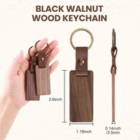 Porte-clés créatif en bois de noyer noir et hêtre avec pendentif en cuir, gravable au laser avec logo métallique – Idée cadeau ciblée et mémorable