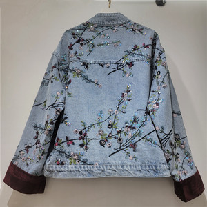 Clothes Manufacturers Custom Vintage <strong>Velvet</strong> Embroidered Floral Denim Jacket <strong>Women</strong> Loose Slimming Single Breasted Versatile <strong>Coats</strong> - Product Image 4