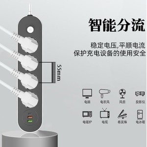 European <b>Standard</b> Power Strip 4 Outlets USB Type C 2500W Home Office Use - Product Image 2