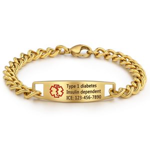 Pulsera de Identificación Médica para Hombre de Acero Inoxidable, Grabada, con Cadena Ajustable, Placa Curva Negra, <span class=keywords><strong>Tipo</strong></span> <span class=keywords><strong>1</strong></span> - Product Image 3