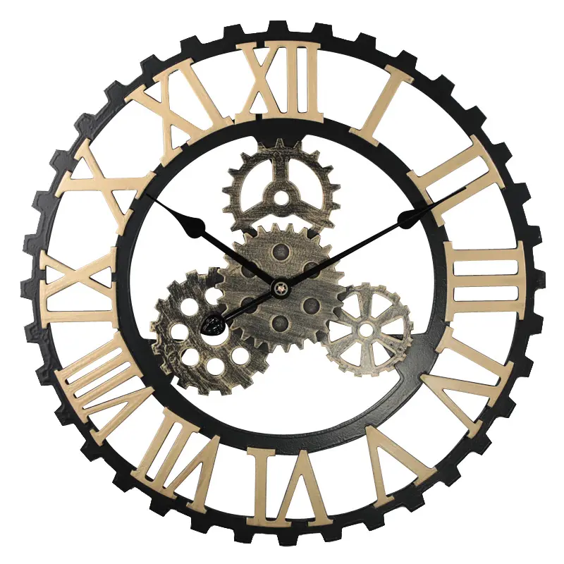 Luckywind 80センチメートルAmerican Design Black Brown Wood Frame Shiplap Gears Large Farmhouse Wooden Wall Clock