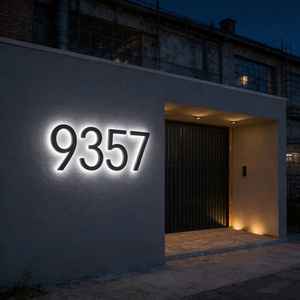 ป้ายบ้านสแตนเลสแบบกำหนดเองพร้อมไฟ LED ส่งเร็ว ป้ายไฟนีออนอิเล็กทรอนิกส์แสดงที่อยู่ร้าน<span class=keywords><strong>ค</strong></span>้า สำหรับบ้าน - Product Image 1