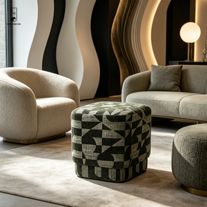 Wholesale Abstract Jacquard Chenille <strong>Fabric</strong> Square Pouf Ottoman Cube Stool Modern Living Room Accent Foot Stool Decorative Bench - Product Image 4