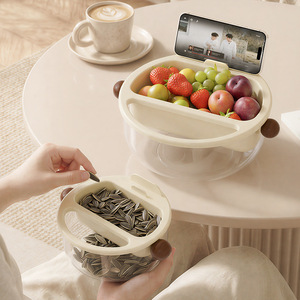 Draining Fruit Plate Oval Flip Top With Stand For Binge Watching Snack Box Double Layer Solid Color - Product Image 2
