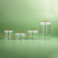 Vente en gros de pots en plastique PET transparents de 100 mm de diamètre avec couvercles à vis, impression numérique personnalisée du logo pour le stockage des noix, des céréales et des collations