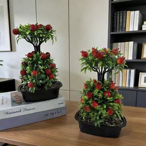Bonsaï d'arbre fruitier artificiel 28 cm, décoration fruit de la fortune pour le Nouvel An chinois, ornement végétal pour salon - Product Image 1
