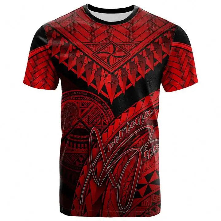 Herren Custom Tee Neueste Amerikanisch-Samoa T-Shirt Rote Sportswear Polynesische Halskette und Lauhala Luxus Gym T-Shirts Rundhals ausschnitt In loser Schüttung