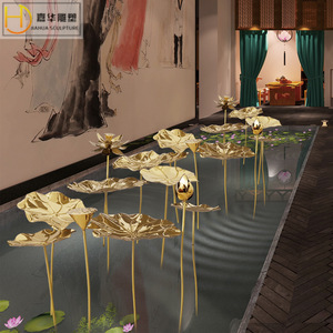 Sculpture de jardin extérieure en acier inoxydable Jiahua, lotus, montage au sol, décoration de plantes en métal faite à la main - Product Image 2