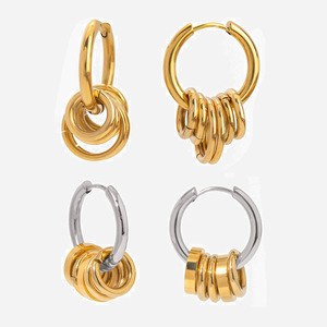 Pendientes de aro de acero inoxidable, diseño geométrico de círculo en dos tonos, oro y plata, joyería de moda para mujer - Product Image 1