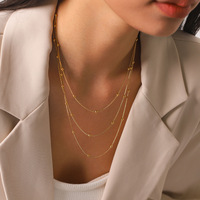 Collier à trois couches en acier inoxydable plaqué or 18 carats, best-seller, collier ras du cou superposé tendance et à la mode pour femmes