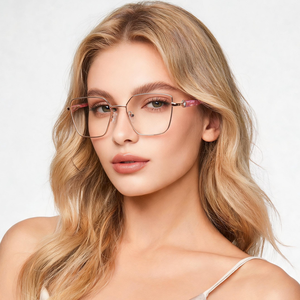 HZ6602 Monturas de Gafas Cuadradas de Metal Delgado en <span class=keywords><strong>Dos</strong></span> Tonos para Mujer, Decoración de Diamantes de Imitación, Patas Hexagonales de Acetato - Product Image 2