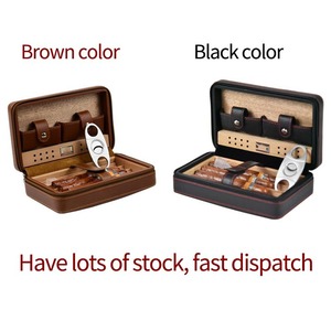 Hộp đựng xì gà da thật cao cấp, màu nâu, có kèm dao cắt và bật lửa, tiện dụng khi đi du lịch - Product Image 2