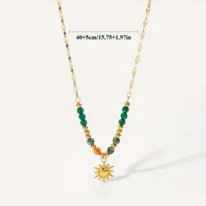 Collar de Moda Estilo Bohemio con Cuentas y Piedras Naturales, Cadena con Colgante de Sol en Acero Inoxidable Chapado en Oro de 18K - Product Image 4