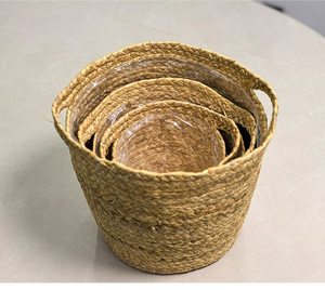 Cheapest Factory Grass Straw Decoration Woven <b>Storage</b> <b>Basket</b> Faux Rattan Flower Pot Medium Size - Product Image 3