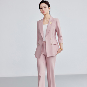 Women's Elegant Three Quarter Sleeve Suit Set Blue Blazer High-End Professional Commuting Anti-Wrinkle Polyester Worsted Summer - Product Image 4