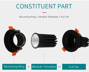 Marco Empotrado para Foco, Aluminio Negro, Recorte de 75 mm, Antideslumbrante, Carcasa para Foco MR16 - Product Image 4