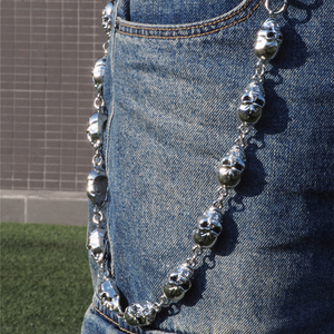 Custom <span class=keywords><strong>SIlver</strong></span> Chapeamento Crânio Forma Metal Calça Correntes Estilo Ocidental Vintage Cinto para Jeans - Product Image 1