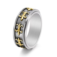 Bague anti-stress rotative pour homme en acier inoxydable, motif croix florale, style gothique punk hip-hop
