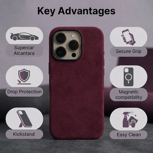 Coque de téléphone <span class=keywords><strong>Iphone</strong></span> 16 <span class=keywords><strong>Pro</strong></span> Premium en Alcantara italien, entièrement enveloppée, avec estampage à chaud en cuivre, fonction magnétique, <span class=keywords><strong>prix</strong></span> d'usine - Product Image 5