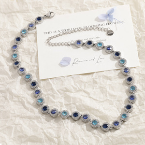 Collana Tennis di Lusso in Acciaio Inossidabile Placcato <span class=keywords><strong>Oro</strong></span> 18K con Zirconi Blu Sfumati e Diamanti Completi, Ideale per Feste - Product Image 4