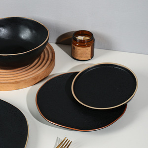 Black Xw Shadow Black Series <b>Light</b> Luxury Retro Hot Pot Barbecue Plate for Restaurant Cold Dish Fast Food Ceramic Tableware - Product Image 2